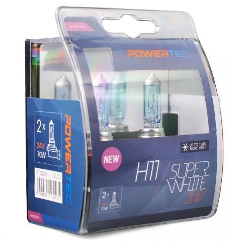 H11 24V 70W 3.450K PGJ19-2 POWERTECK SUPERWHITE BLISTER 2ΤΕΜ. M-TECH PTXSW11-DUO/MT